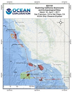 Okeanos Explorer (EX1101): Exploring California Seamounts and Archaeological Sites Overview Map