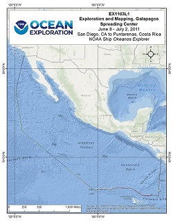 Okeanos Explorer (EX1103L1): Exploration and Mapping, Galapagos Spreading Center: Mapping, CTD, and Tow-yo Overview Map