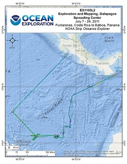 Okeanos Explorer (EX1103L2): Exploration and Mapping, Galapagos Spreading Center: ROV, Mapping, and CTD Overview Map