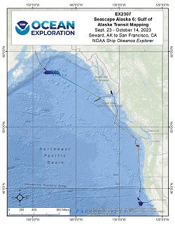 Okeanos Explorer (EX2307): Seascape Alaska 6: Gulf of Alaska Transit Mapping Overview Map